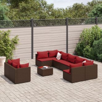   10 részes barna polyrattan kerti ülőgarnitúra párnákkal