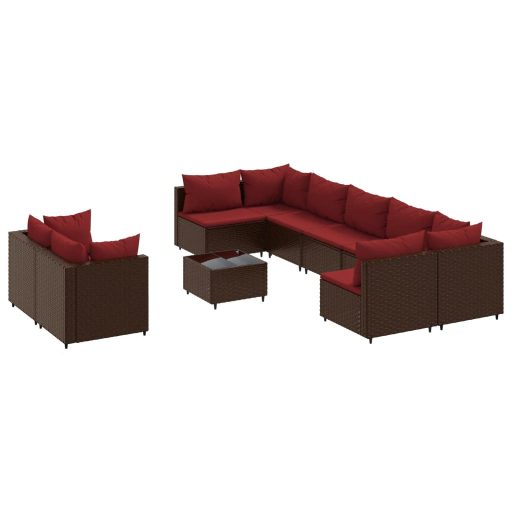 10 részes barna polyrattan kerti ülőgarnitúra párnákkal