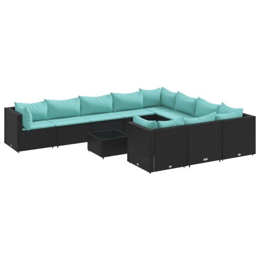 11 részes fekete polyrattan kerti ülőgarnitúra párnákkal