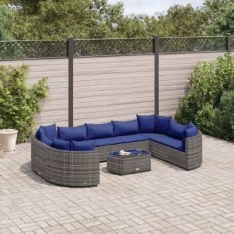   10 részes szürke polyrattan kerti ülőgarnitúra párnákkal