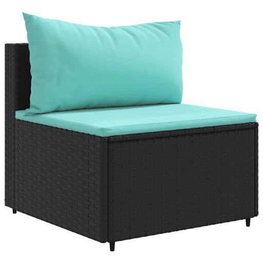 10 részes fekete polyrattan kerti ülőgarnitúra párnákkal