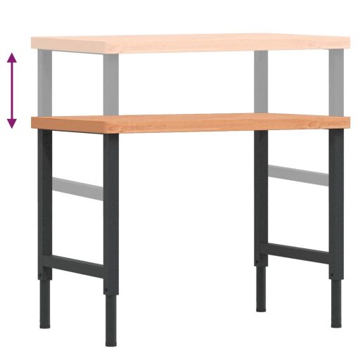 Tömör bükkfa négyszög alakú munkapad 100 x 60 x (73-99,5) cm