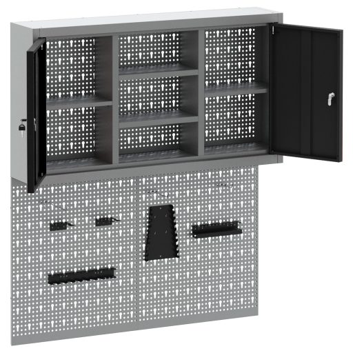 3 részes szerszám szekrény és falra szerelhető pegboard szett fekete fém
