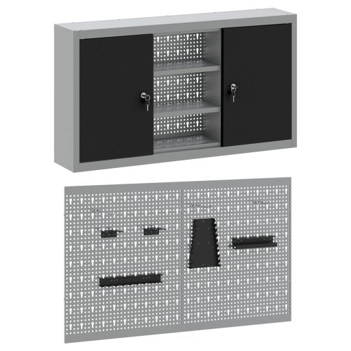 3 részes szerszám szekrény és falra szerelhető pegboard szett fekete fém