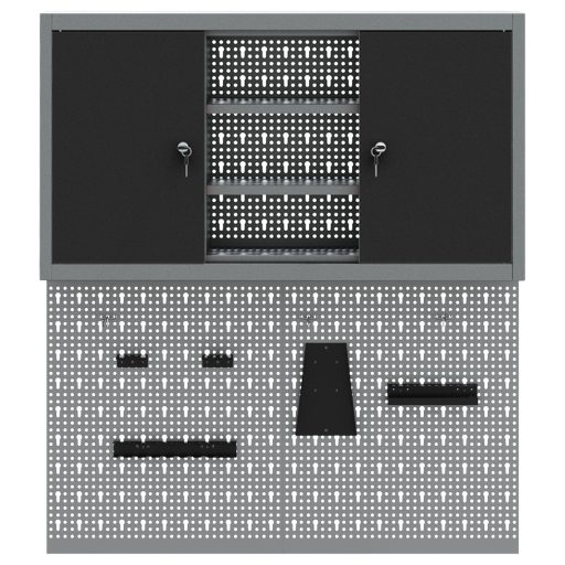3 részes szerszám szekrény és falra szerelhető pegboard szett fekete fém