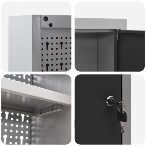 3 részes szerszám szekrény és falra szerelhető pegboard szett fekete fém
