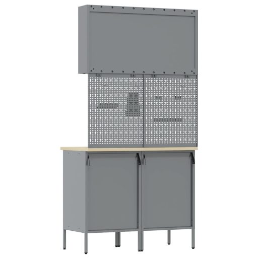 5 Részes Munkaszekrény és Pegboard Készlet Fekete MDF és Fém
