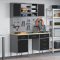 7 részes fekete MDF és fémből készült munkaszekrény és pegboard szett