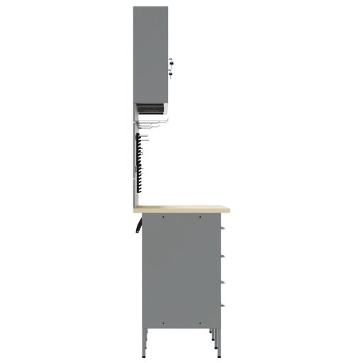 7 részes fekete MDF és fémből készült munkaszekrény és pegboard szett