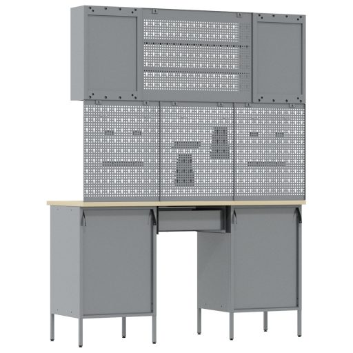 7 részes fekete MDF és fémből készült munkaszekrény és pegboard szett