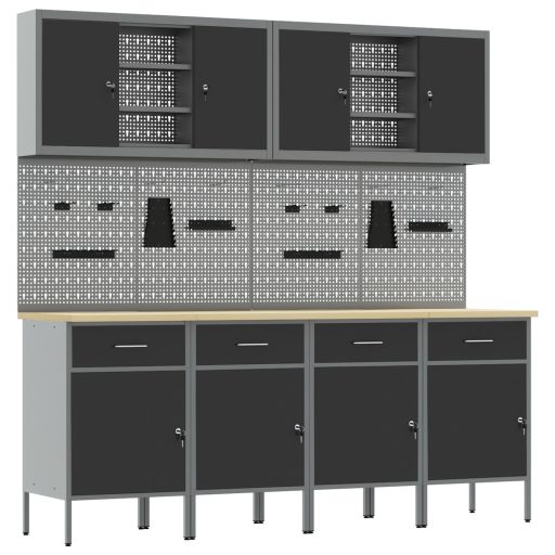 Munkaszekrény Készlet 10 db Fekete Acél 200 x 55 x 200 cm