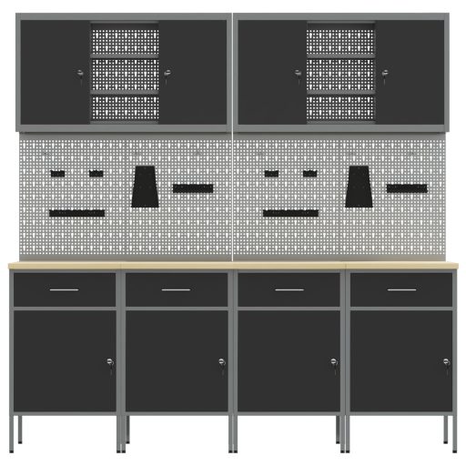 Munkaszekrény Készlet 10 db Fekete Acél 200 x 55 x 200 cm