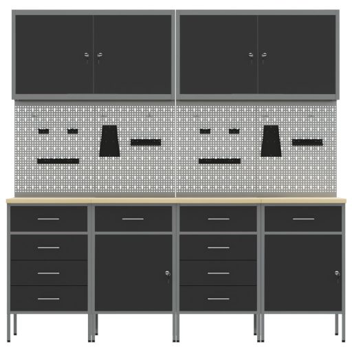 10 részes fekete MDF és fém munkaszekrény és pegboard szett