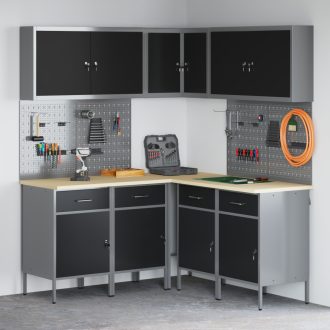   12 Fős Munkafogas és Pegboard Szett Fekete MDF-ből és Fémből