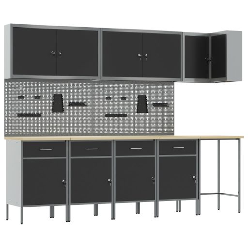 12 Fős Munkafogas és Pegboard Szett Fekete MDF-ből és Fémből