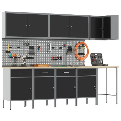 12 Fős Munkafogas és Pegboard Szett Fekete MDF-ből és Fémből