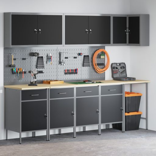 12 Fős Munkafogas és Pegboard Szett Fekete MDF-ből és Fémből