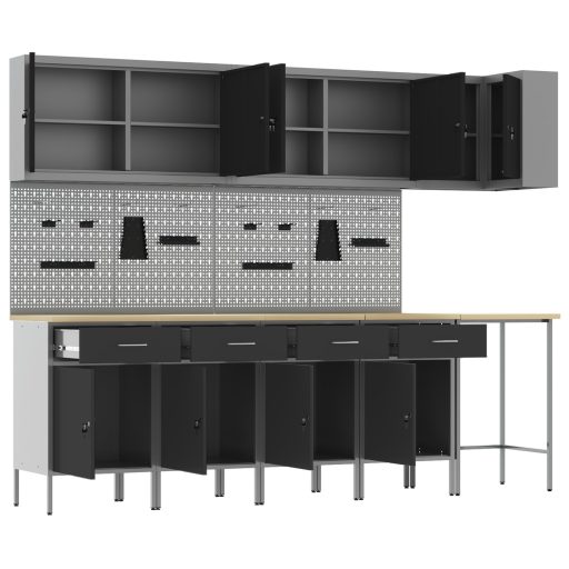 12 Fős Munkafogas és Pegboard Szett Fekete MDF-ből és Fémből