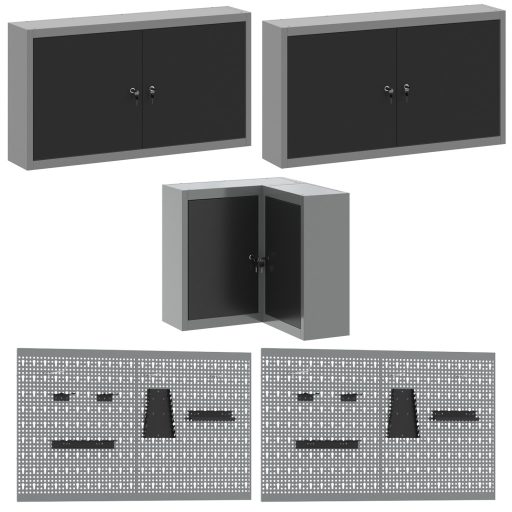 12 Fős Munkafogas és Pegboard Szett Fekete MDF-ből és Fémből