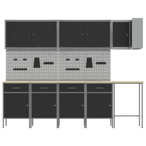 12 Fős Munkafogas és Pegboard Szett Fekete MDF-ből és Fémből