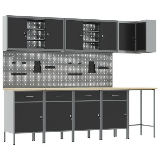 12 darabos munkasarok és pegboard szett fekete MDF-ből és fémből