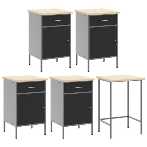 12 darabos munkasarok és pegboard szett fekete MDF-ből és fémből