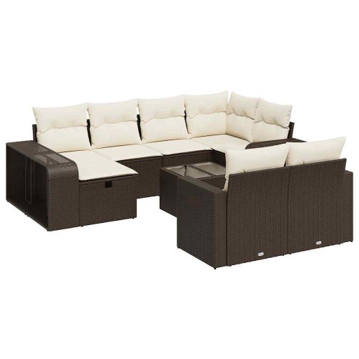 11 részes barna polyrattan kerti ülőgarnitúra párnákkal