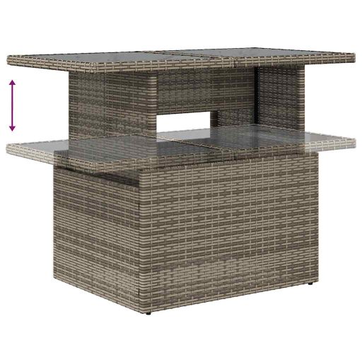 10 részes szürke polyrattan akácfa kerti ülőgarnitúra párnákkal