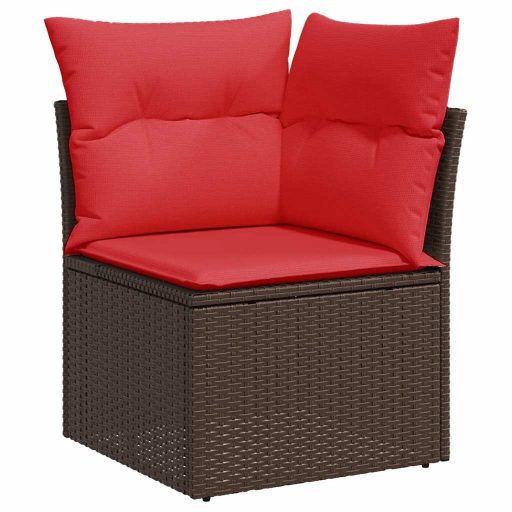 10 részes barna polyrattan akácfa kerti ülőgarnitúra párnákkal