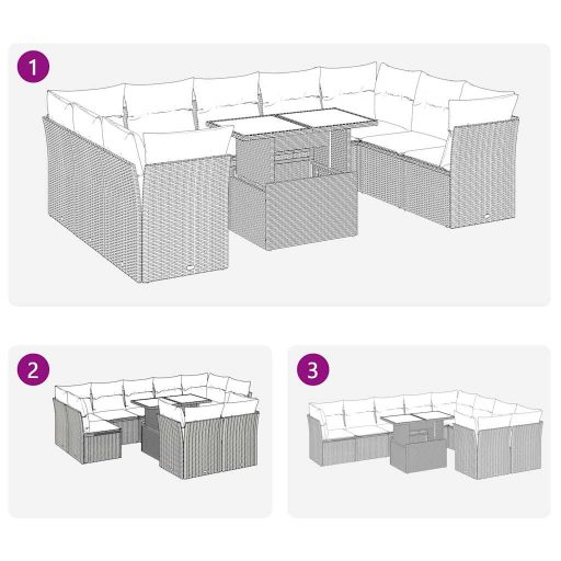 10 részes barna polyrattan akácfa kerti ülőgarnitúra párnákkal
