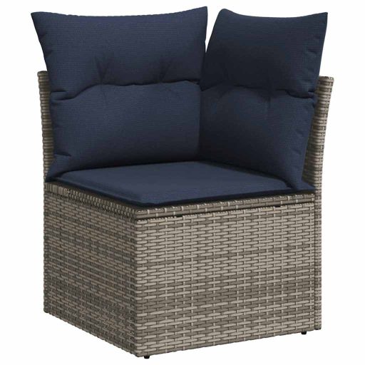 10 részes szürke polyrattan akácfa kerti ülőgarnitúra párnákkal