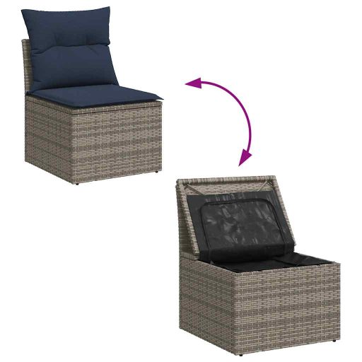 10 részes szürke polyrattan akácfa kerti ülőgarnitúra párnákkal