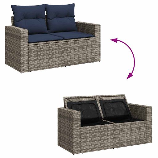 10 részes szürke polyrattan akácfa kerti ülőgarnitúra párnákkal