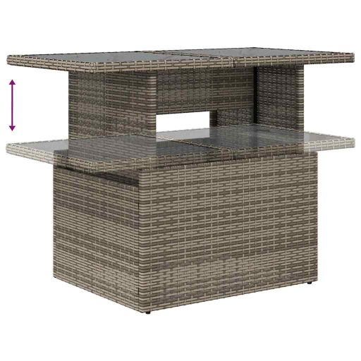 10 részes szürke polyrattan akácfa kerti ülőgarnitúra párnákkal