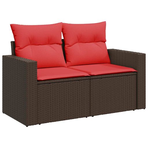10 részes barna polyrattan akácfa kerti ülőgarnitúra párnákkal