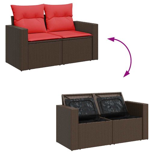 10 részes barna polyrattan akácfa kerti ülőgarnitúra párnákkal
