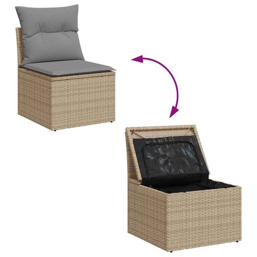 10 részes bézs polyrattan kerti ülőgarnitúra párnával