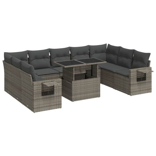 10 részes szürke polyrattan kerti ülőgarnitúra párnákkal