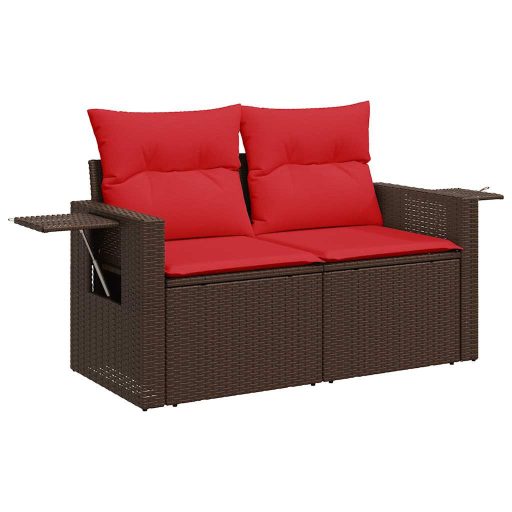 10 részes barna polyrattan akácfa kerti ülőgarnitúra párnákkal