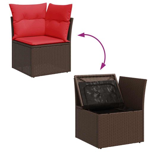 10 részes barna polyrattan akácfa kerti ülőgarnitúra párnákkal