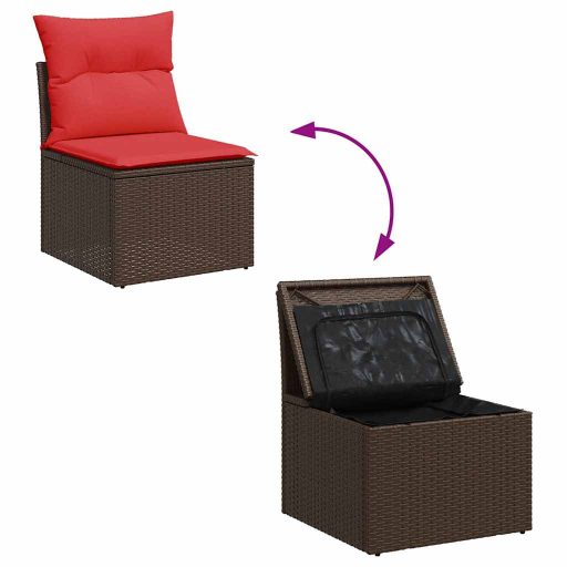 10 részes barna polyrattan akácfa kerti ülőgarnitúra párnákkal