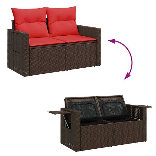 10 részes barna polyrattan akácfa kerti ülőgarnitúra párnákkal