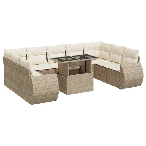 10 részes bézs polyrattan kerti ülőgarnitúra párnával