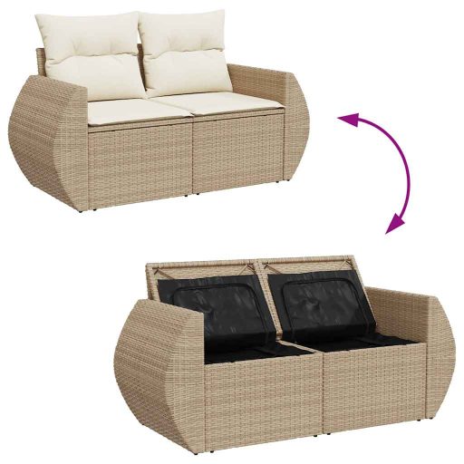 10 részes bézs polyrattan kerti ülőgarnitúra párnával