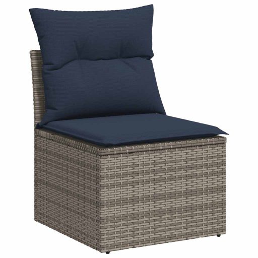 10 részes szürke polyrattan akácfa kerti ülőgarnitúra párnákkal