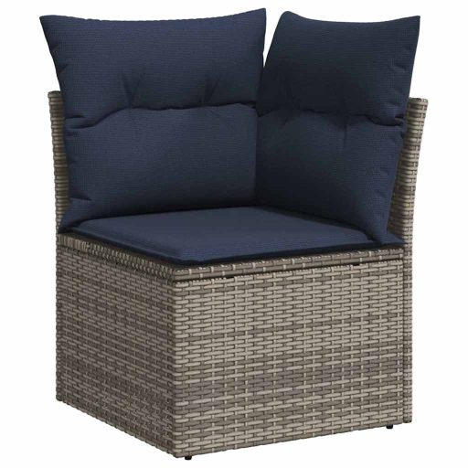 10 részes szürke polyrattan akácfa kerti ülőgarnitúra párnákkal