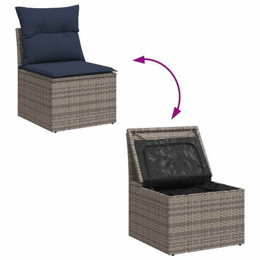 10 részes szürke polyrattan akácfa kerti ülőgarnitúra párnákkal