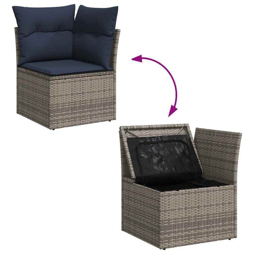 10 részes szürke polyrattan akácfa kerti ülőgarnitúra párnákkal