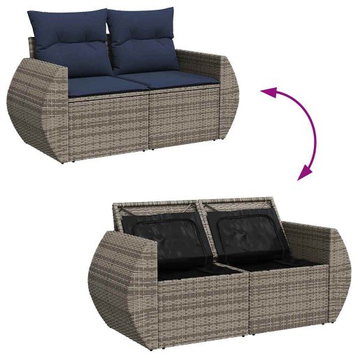 10 részes szürke polyrattan akácfa kerti ülőgarnitúra párnákkal