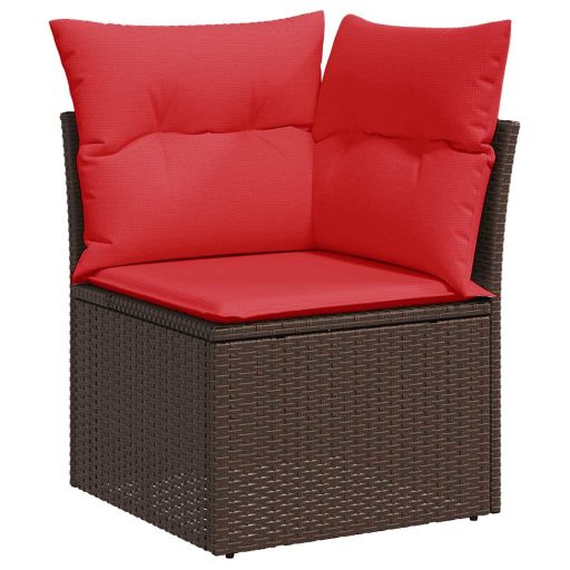 10 részes barna polyrattan akácfa kerti ülőgarnitúra párnákkal